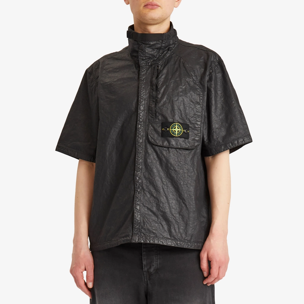 Stone Island Men's Organic Nylon Panama-TC Short Sleeve Shirt Black